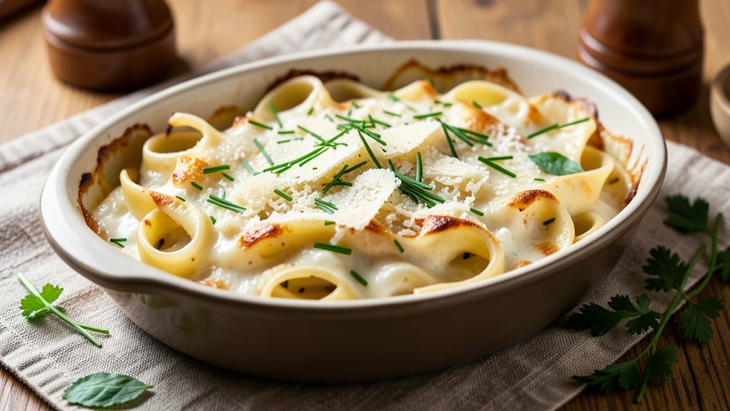Baked White Sauce Pasta Recipe: Velvety Noodle Nest with Crispy Garlic Crown