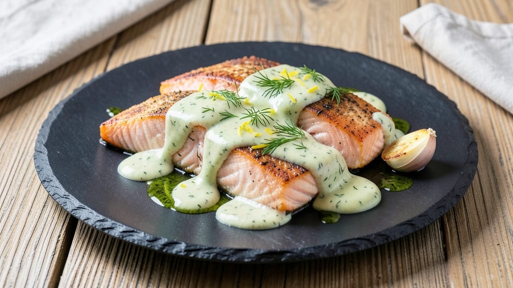 Baked Salmon With Sour Cream Dill Sauce Recipe: Crispy Skin and Herby Tang in One Dish
