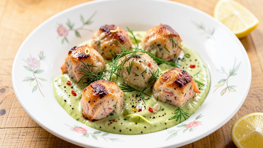 Baked Salmon Meatballs With Creamy Avocado Sauce Recipe: Crispy Edges and Cooling Creamy Pairing